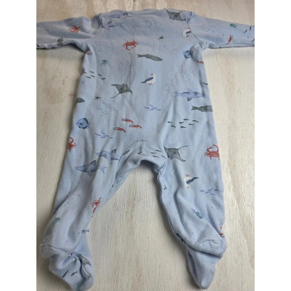 Carters Baby Boy 3M Blue Sea Life Shark Stingray 2-Way Zip Footed Sleeper Pajama